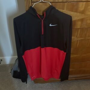 Nike Black and Red Quarter-Zip Hoodie